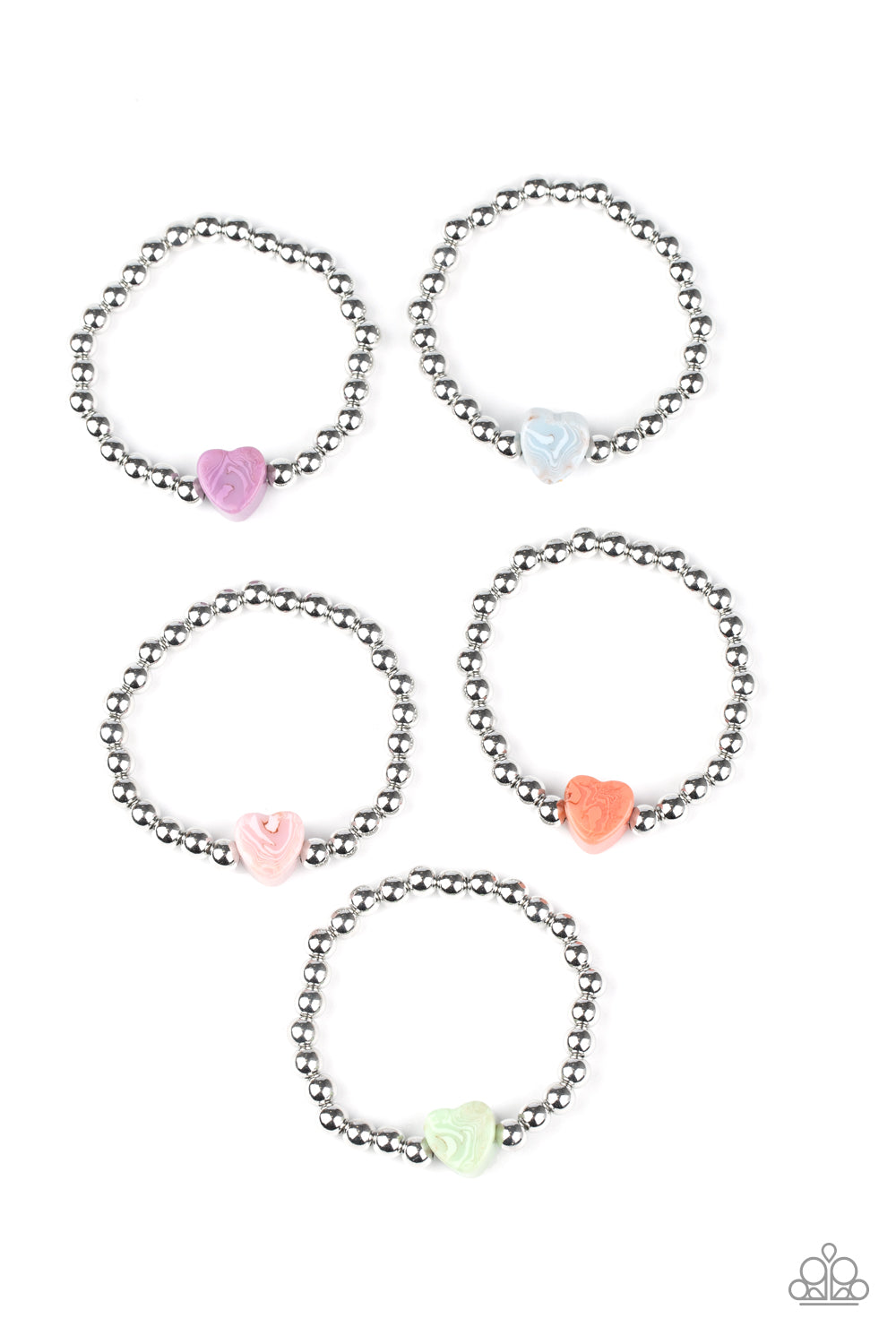 Starlet Shimmer Silver Bead Heart Stretch Bracelet